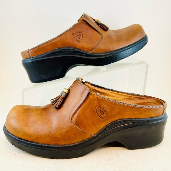 Ariat Brown Leather Mendocino Tassel 93897 Mules Clogs, Size 8.5 EU 39.5 - Picture 5 of 11